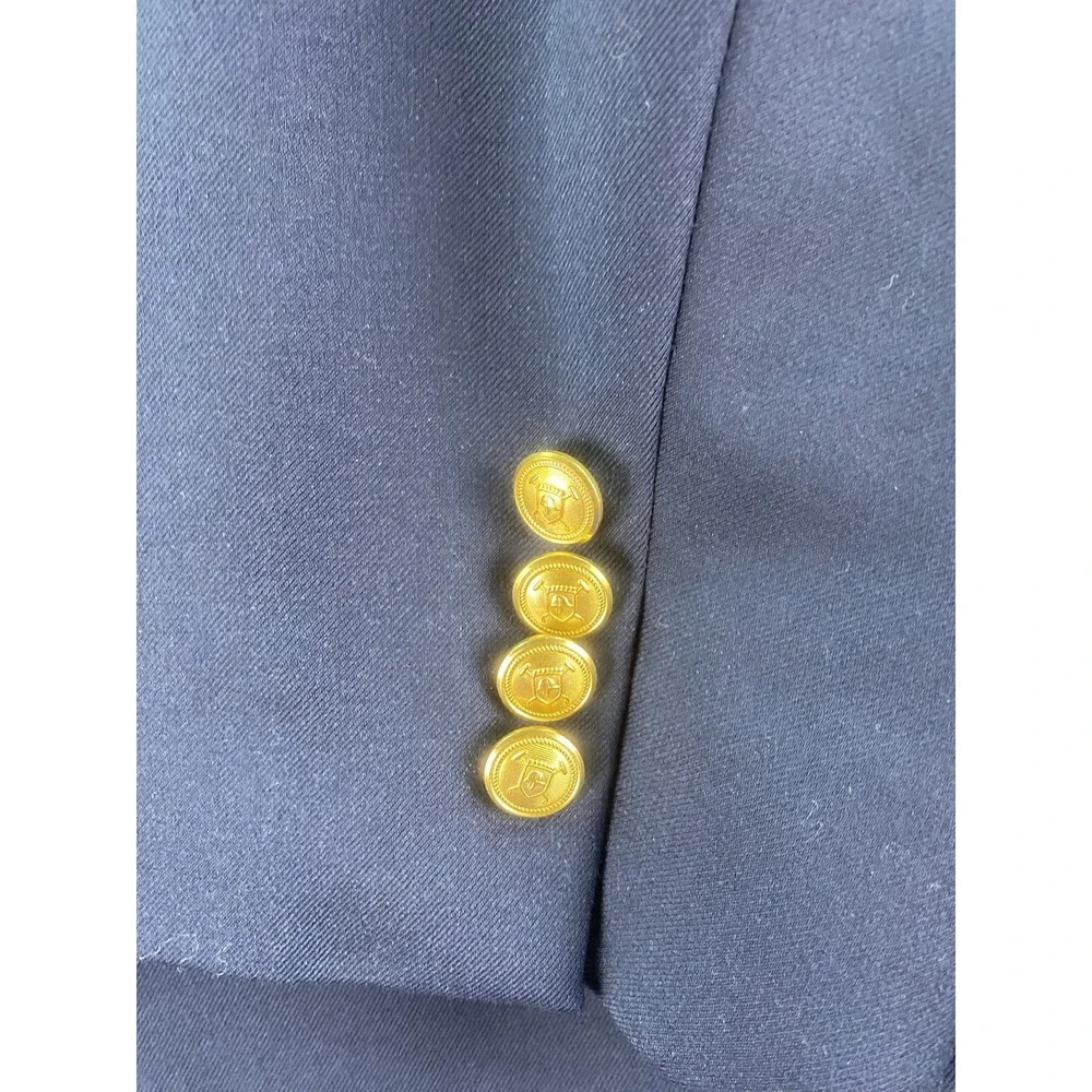 Ralph Lauren Blazer 46 R Navy Wool Gold Button Logo University Premium Sport LRL